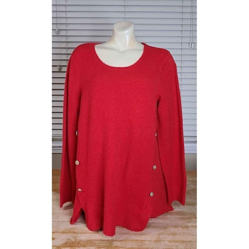 Size 10/12 Small Ellos Red with Gold Buttons Sweater